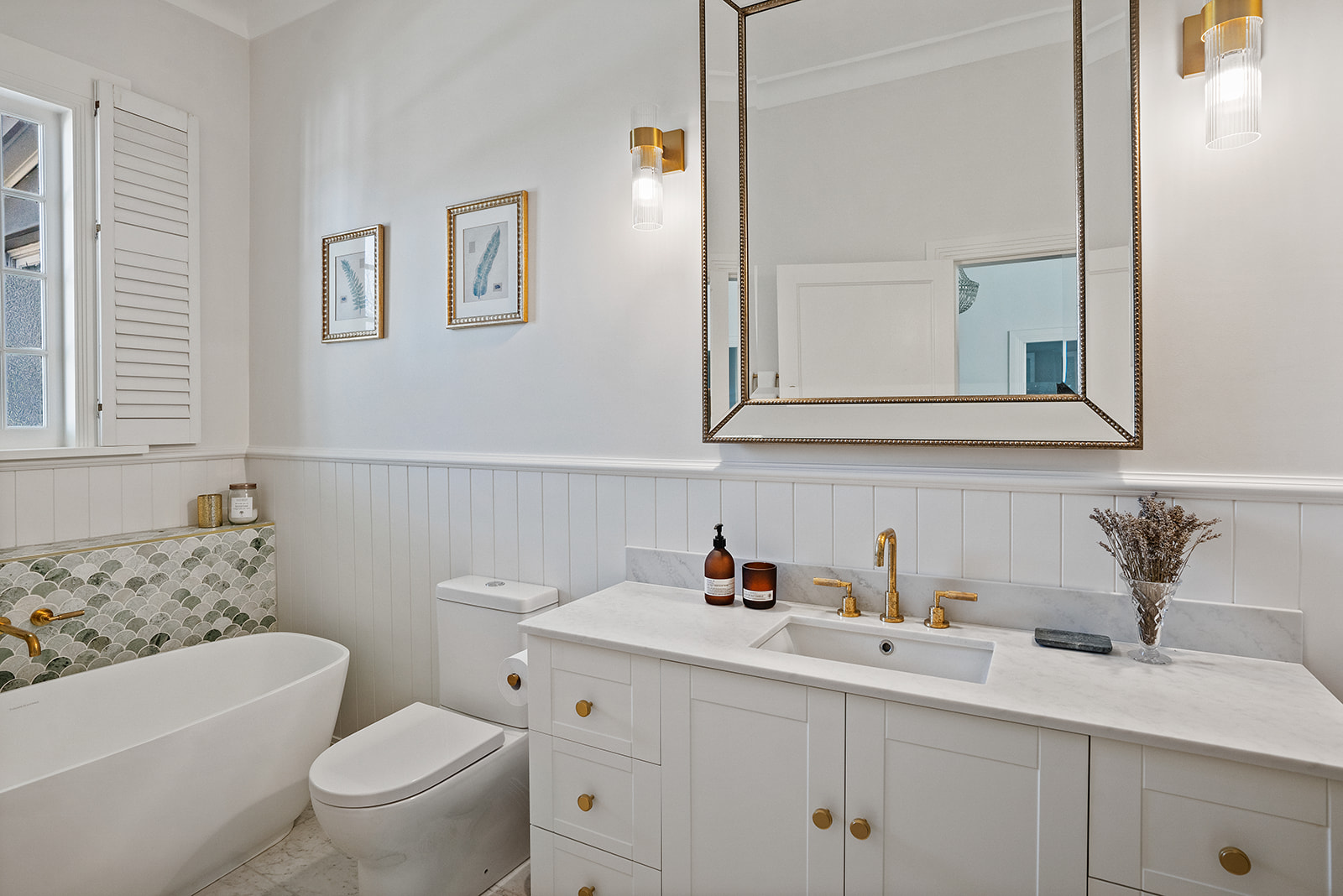 Bathroom renovation Sydney — Hamptons style gold fixtures